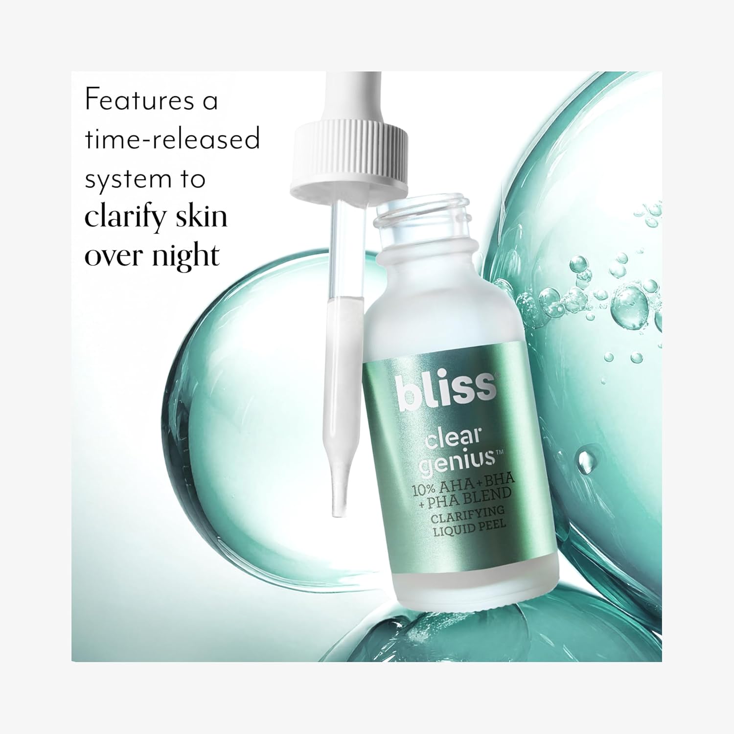 Bliss Clear Genius Clarifying Overnight Liquid Peel - 1 Fl Oz - Clear Pores & Exfoliate Skin - Non-Irritating - Clean - Vegan & Cruelty-Free